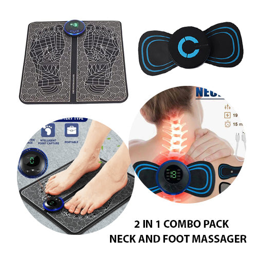 Ems Foot Massager Mat Electric And Mini Body Massager Combo Usb Charging Smart Display (pack Of 2)